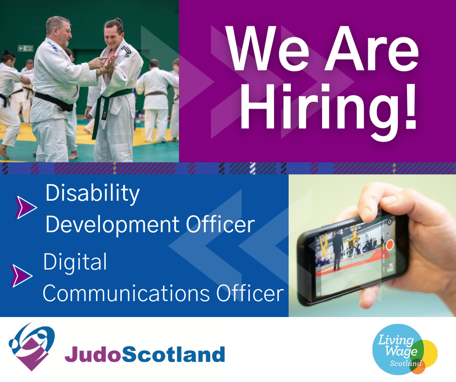 Decorative Graphic with text: We Are Hiring Digital Communications Officer and Disability Development Officer